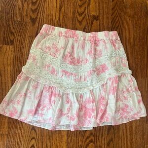 loveShackFancy, pink and white ruffle mini skirt